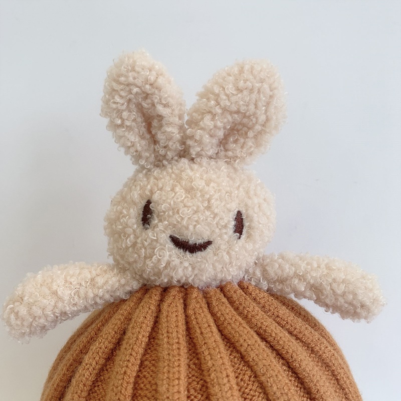 Mũ Len Dệt Kim Đính Tai Thỏ Dễ Thương Thời Trang Thu Đông