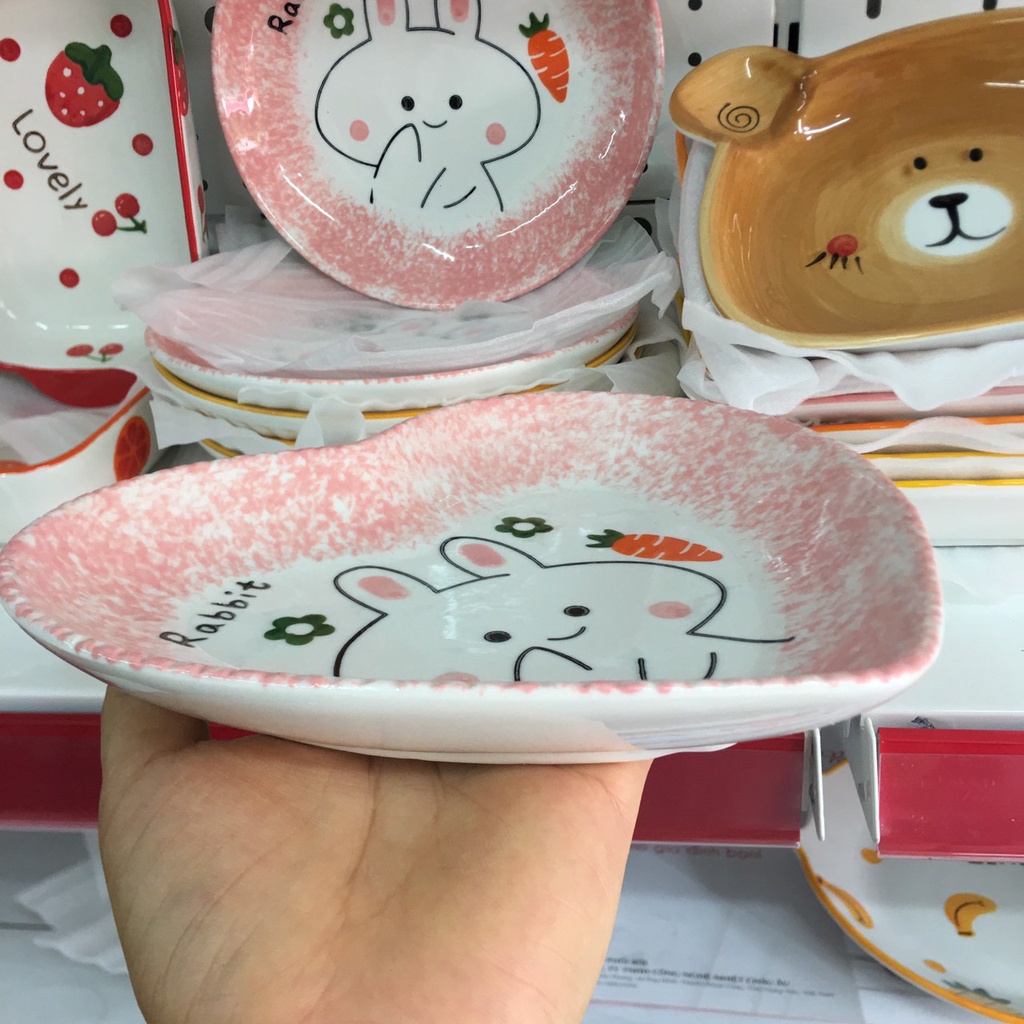 Set Bát Đĩa 🌸THỎ HỒNG🌸 Bát đĩa ăn cơm ăn mì, decor bàn ăn dễ thương