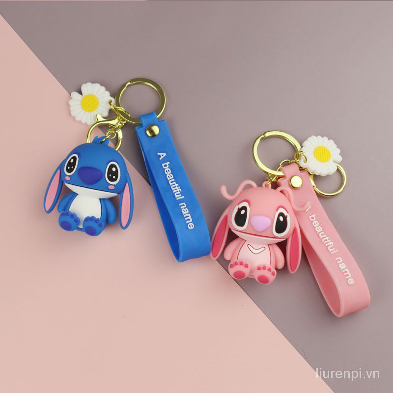 DISNEY Móc Khóa Đôi Tạo Hình Nhân Vật Stitch Đáng Yêu Disney Stitch keychain key ring wholesale Anime cartoon couple key ring couple pendant mobile phone ornaments car key ornaments Silicone key ring Metal keychain