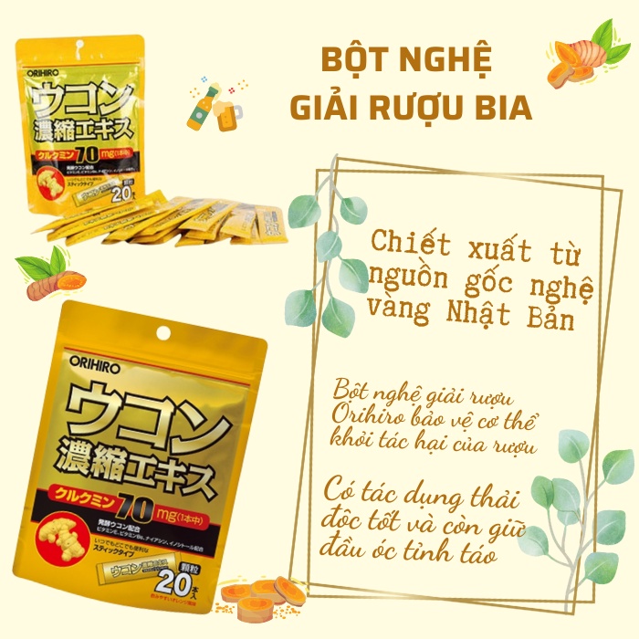 Bột nghệ giải rượu Orihiro giúp tỉnh rượu nhanh chóng và giảm mệt mỏi sau khi uống rượu bia | Kan Japan | 4571157251240