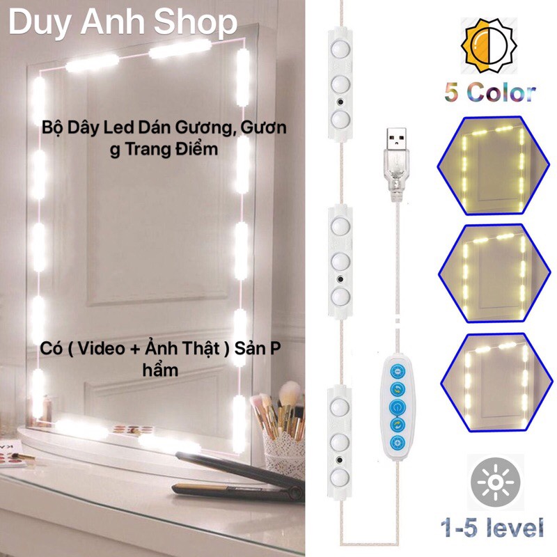 Bộ 15 Thanh Led 3 Mắt Dán Gương,Bóng Dán Gương Trang Điểm,Dán Tủ Kính Tiện Lợi Siêu Sáng -5 Chế Độ Sáng Tăng Giảm BL-032