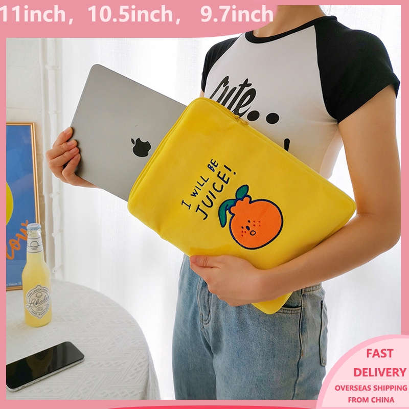 Bao đựng laptop Idpad màu vàng thêu quả cam dễ thương 11 inch 10.5 inch 9.7 inch dành cho nữ