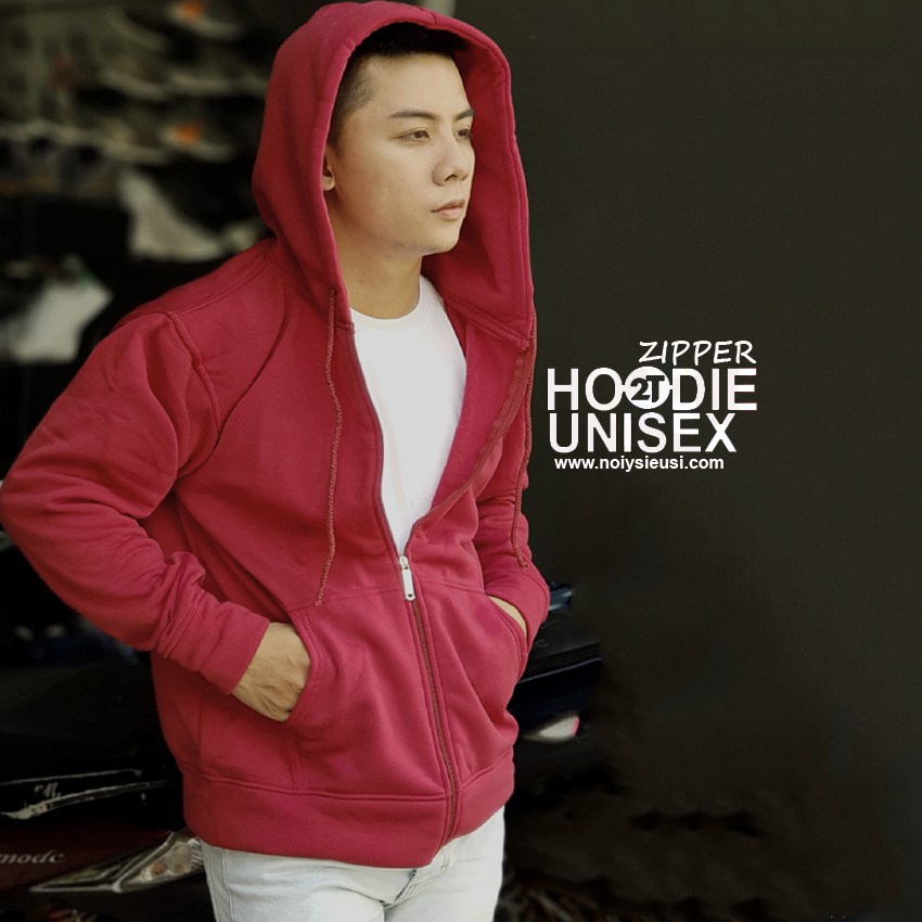 Áo hoodie zipper unisex 2T Store HZ07 màu đỏ đô - Áo khoác nỉ dây kéo nón 2 lớp dày dặn chất lượng đẹp | BigBuy360 - bigbuy360.vn