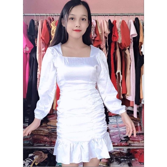 Đầm Nhún Đuôi Cá Tay Dài Bồng