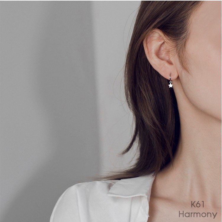 Bông tai, khuyên tai bạc 925 cao cấp dáng tròn nhỏ nhiều hình xinh xắn, cá tính K61| TRANG SỨC BẠC HARMONY