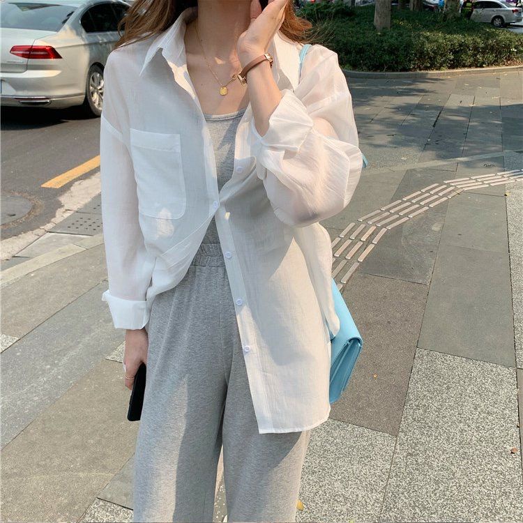Áo Sơ Mi Trắng Tay Dài Chống Nắng Phong Cách Hong Kong Thời Trang Mùa Hè Cho Nữ