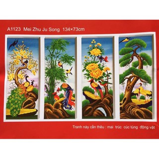 Tranh thêu chữ thập tứ quý tùng cúc trúc mai A1123
