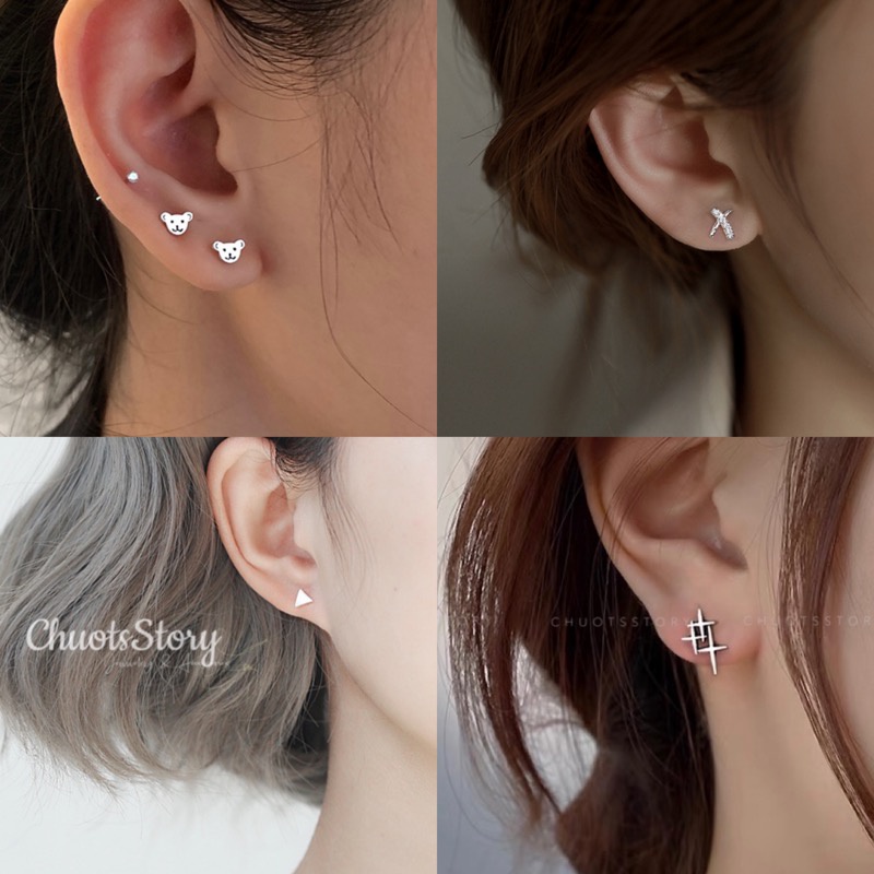 Khuyên tai nữ thời trang, bông tai bạc Hàn Quốc xinh xắn - ChuotsStory