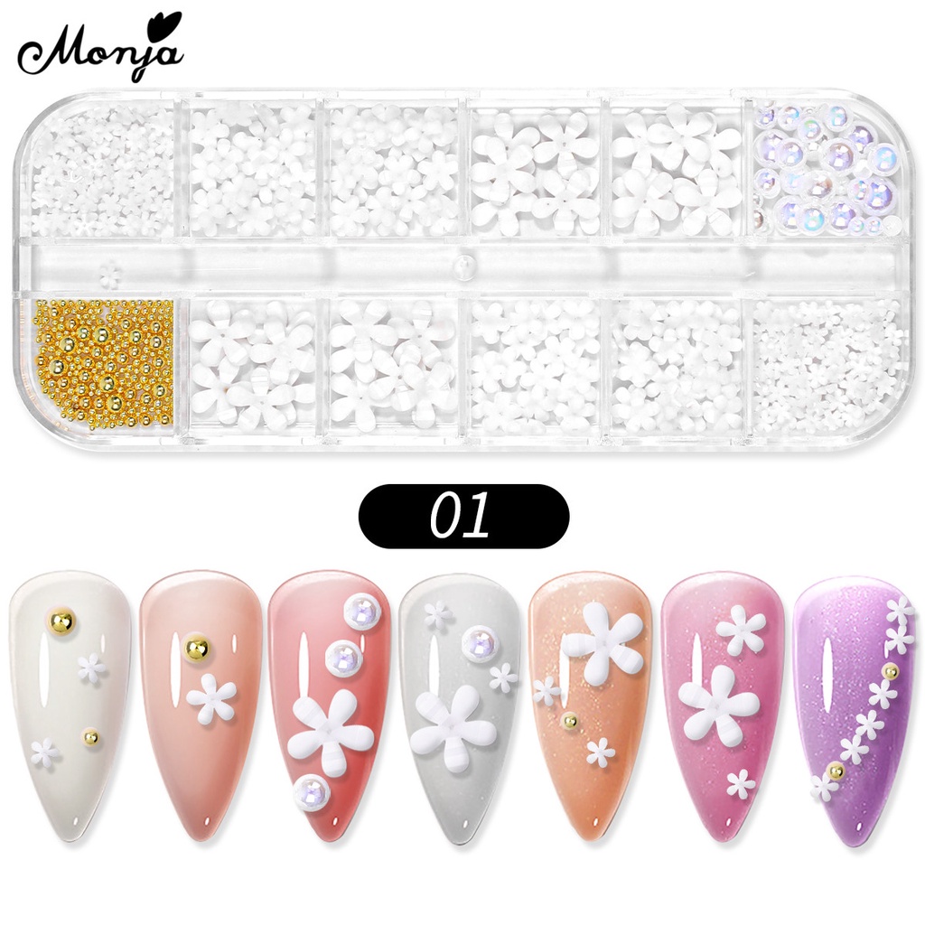 MONJA Phụ Kiện Trang Trí Móng Tay Nghệ Thuật 3D Nhiều Màu Sắc Hình Nơ/Gấu/Hoa Trà/Hoa Trà Lấp Lánh Xinh Xắn