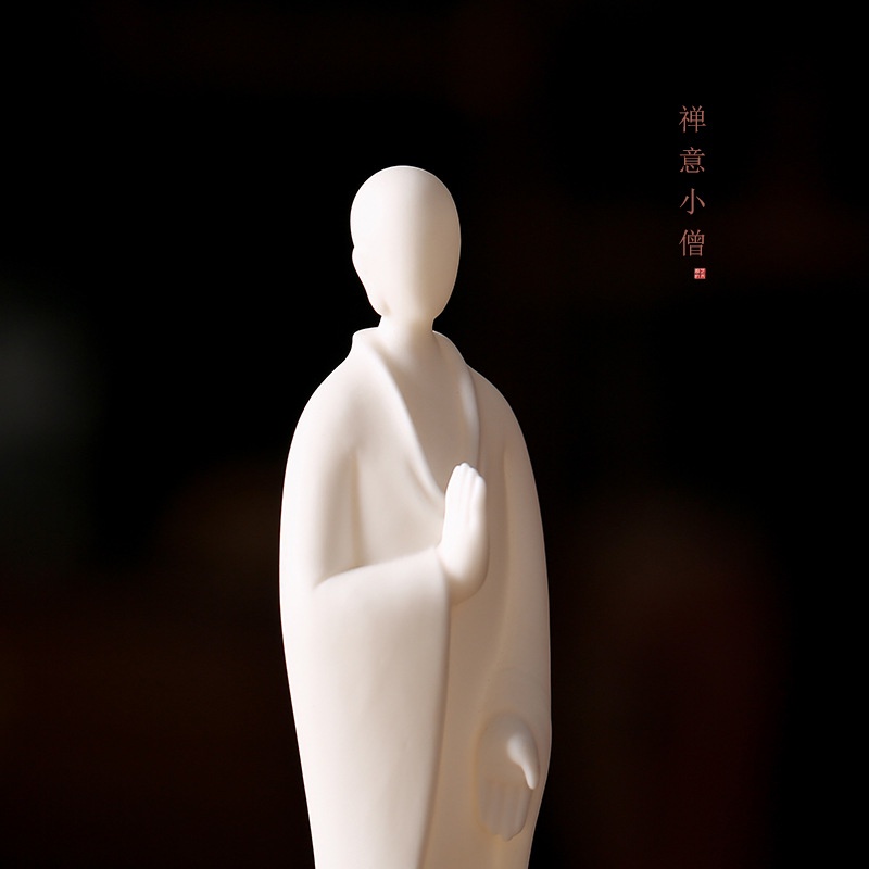 Tượng Nhà Sư Đứng Thủ Ấn - Tượng Trang Trí Chất liệu Gốm Men Đỏ - Trắng Cao Cấp