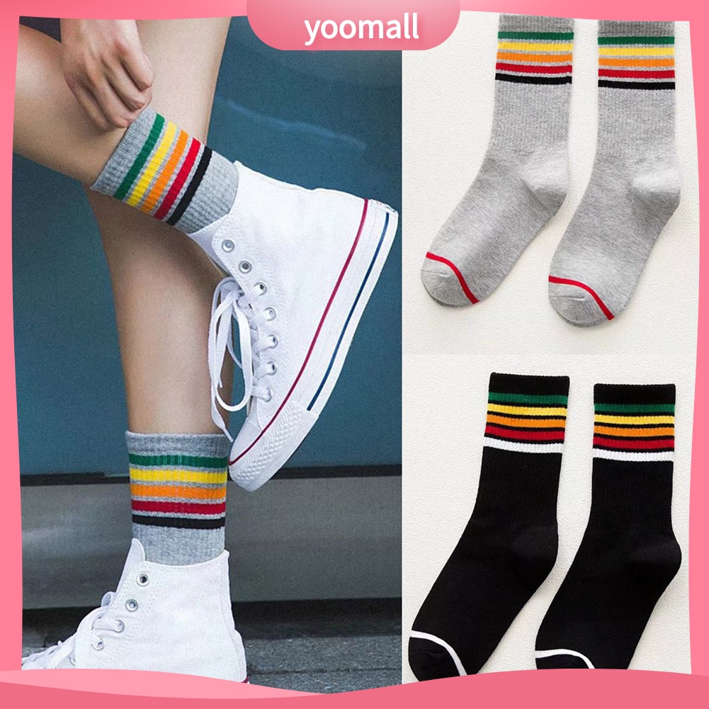 Vớ cotton họa tiết sọc ngang màu sắc cầu vồng xinh xắn dành cho nữ