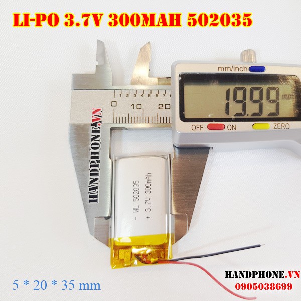 Pin Li-Po 3.7V 300mAh 502035 (Lithium Polyme) cho Camera hành trình, Định vị GPS, cân điện tử, loa bluetooth, máy ghi âm