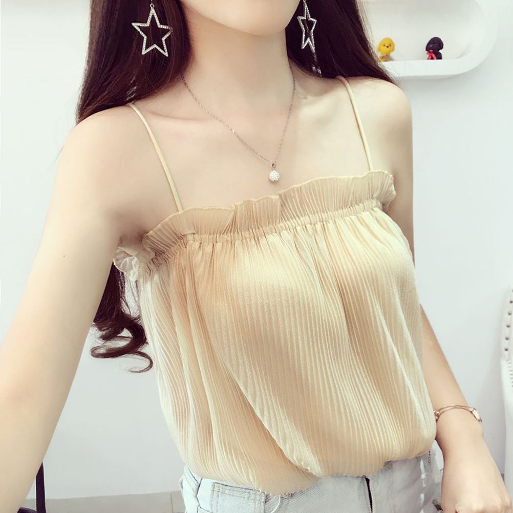 Áo Voan Hai Dây Xếp Ly Nhỏ Xinh Dễ Phối Đồ Thời Trang Mùa Hè Phong Cách Mới Cho Bạn Gái ML616