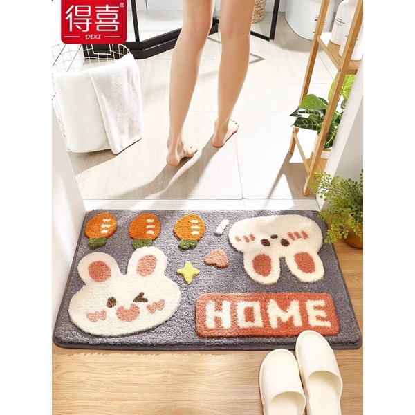 Thảm lau chân 3D hình thú, Thảm chùi chân lông cừu siêu xinh thấm hút nước tốt, mặt sau chống trơn trượt