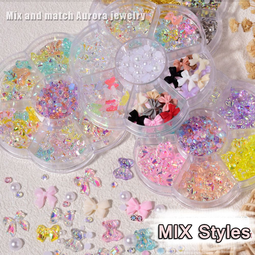 [Hàng mới về] Hộp hạt trang trí móng tay 3d hình kẹo mút/bướm/nhiều kiểu dáng tùy chọn mini dễ thương