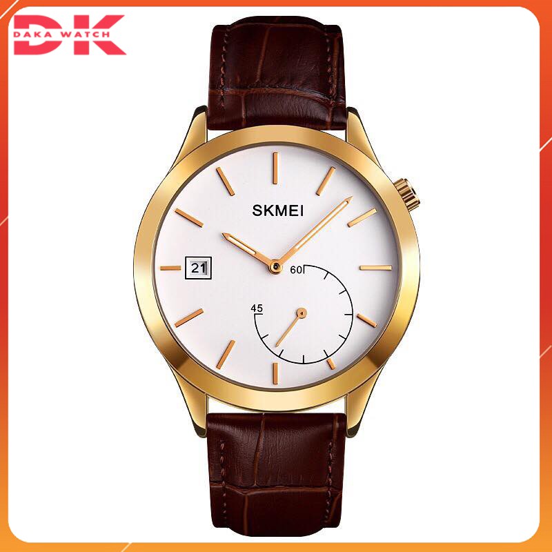 Đồng hồ nam Skmei 1581 Dây da 2 màu có lịch ngày Fullbox chính hãng