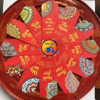 Lì Xì Đỏ Trong Suốt - Hoa văn Mandala - Bộ 12 chiếc với 12 Lời chúc kèm Năng Lượng Tốt lành của biểu tượng Mandala