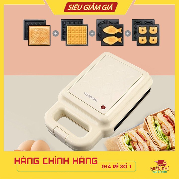 Máy làm bánh 4 khuôn Torsom - kẹp nướng bánh mì sandwich, waffle, bánh cá, Donut đa năng