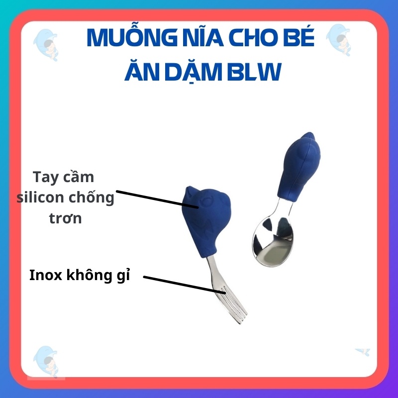 Bộ Thìa/Muỗng Nĩa Hình Động Vật Ngộ Nghĩnh Chất Liệu Inox Không Gỉ An Toàn Cho Bé Ăn Dặm