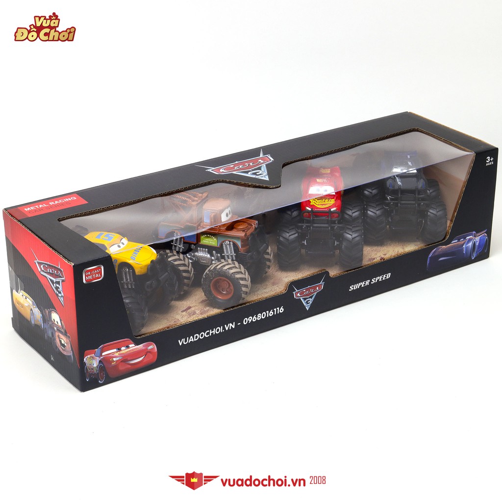 Hộp 4 mô hình xe ô tô 🚗 Mcqueen-Monster Truck chạy đà  - Nhân vật trong bộ phim Car 3