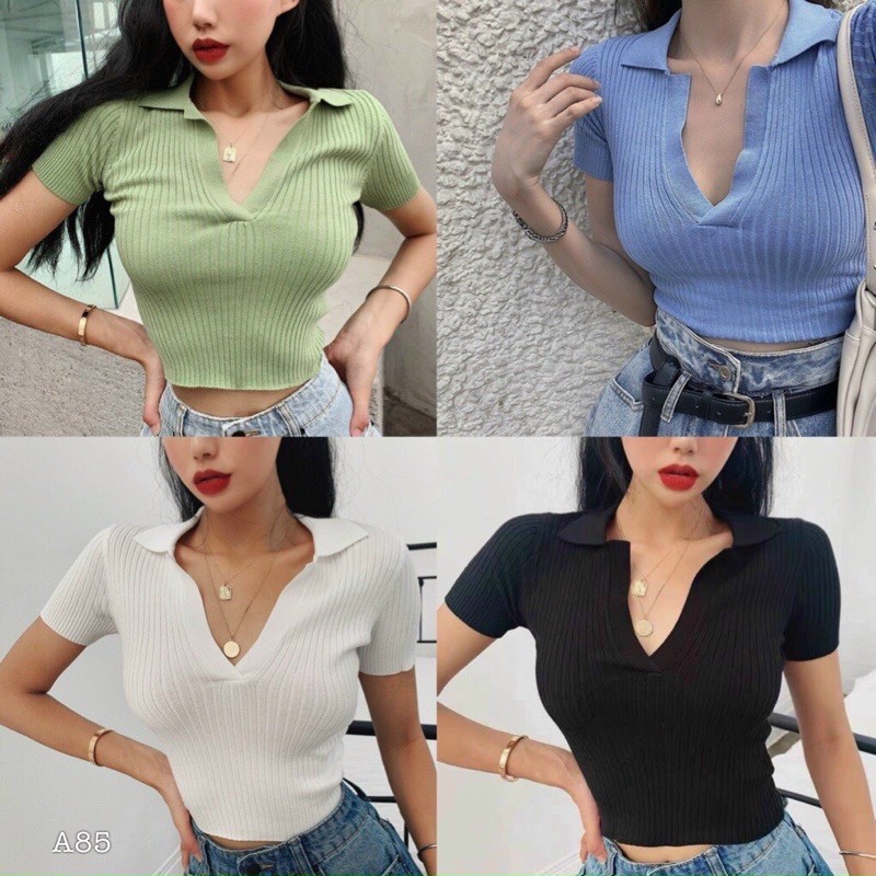 ÁO CROPTOP LEN CỔ BẺ (KÈM VIDEO HÌNH THẬT)