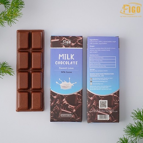 Bar 20gr- Milk Chocolate, Kẹo Socola sữa 50% Cacao dành cho bé, trẻ con nghiền ăn socola sữa Hiệu Figo