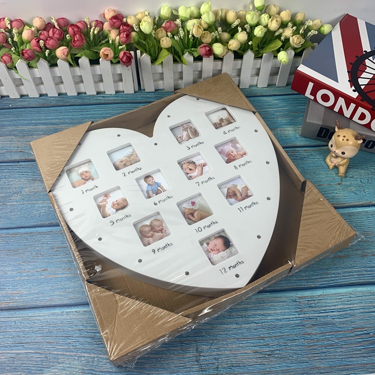 [ IN 12 ẢNH] Khung ảnh trái tim có đèn đánh dấu mốc 12 tháng mừng sinh nhật 1 tuổi cho bé