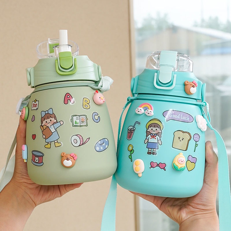 Bình Nước Bình Giữ Nhiệt Bình Giữ Nhiệt Cute Có ống Hút Inox 304 Không Rỉ An Toàn 1000ml,Cốc giữ nhiệt hai miện