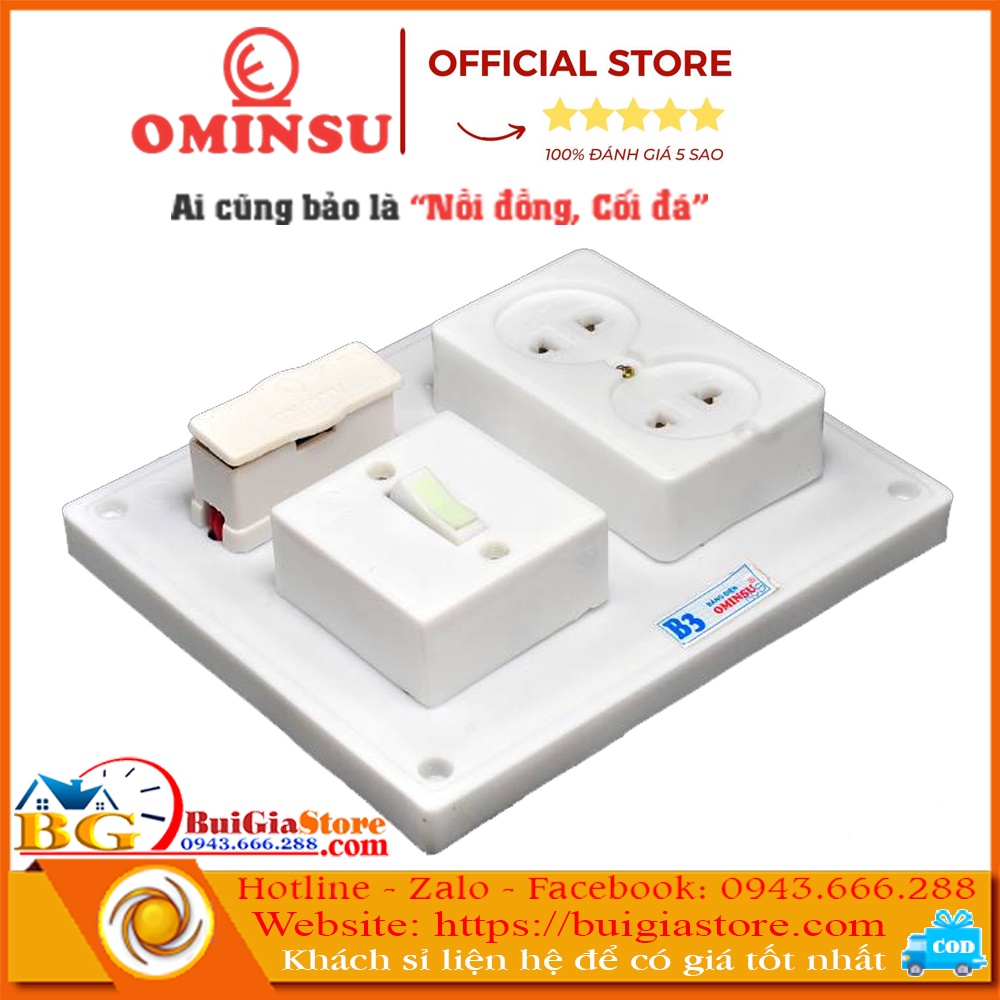 Bảng điện Ominsu B3 (2 ổ cắm 1 công tắc)