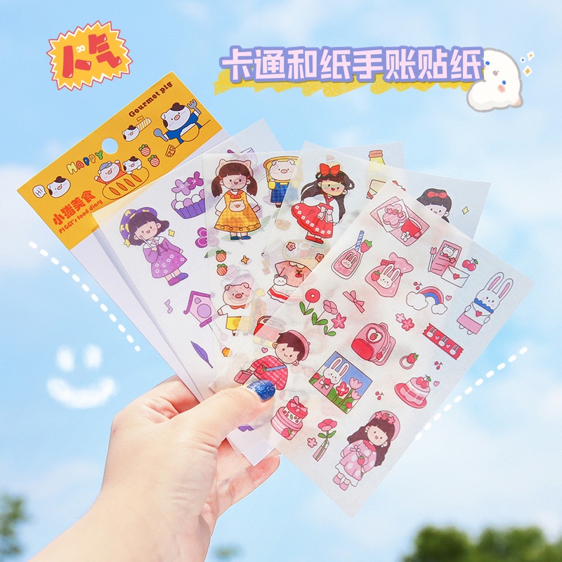 Set 4 miếng Sticker Miếng Dán Trang Trí Nhật Ký Hình Cô Gái Dễ Thương