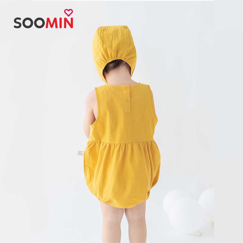 Jumpsuit Cho Bé Gái Soomin Kids Thêu Hình Vịt Chất Thô Giấy Hàn Quốc Cho Trẻ Em Từ 6 Đến 16 Kg Y8 [ Không Có Mũ ]