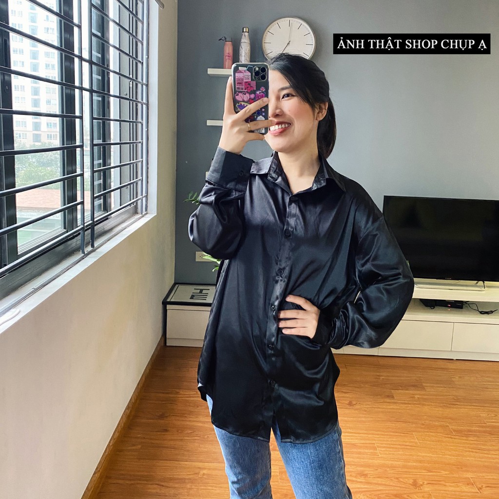 Áo Sơ Mi Lụa ☑️ 𝑩𝑰𝑮𝑺𝑰𝒁𝑬 ☑️ Đen Trơn Vừa Mát Vừa Sang Lại Còn Che Khuyết Điểm | BigBuy360 - bigbuy360.vn