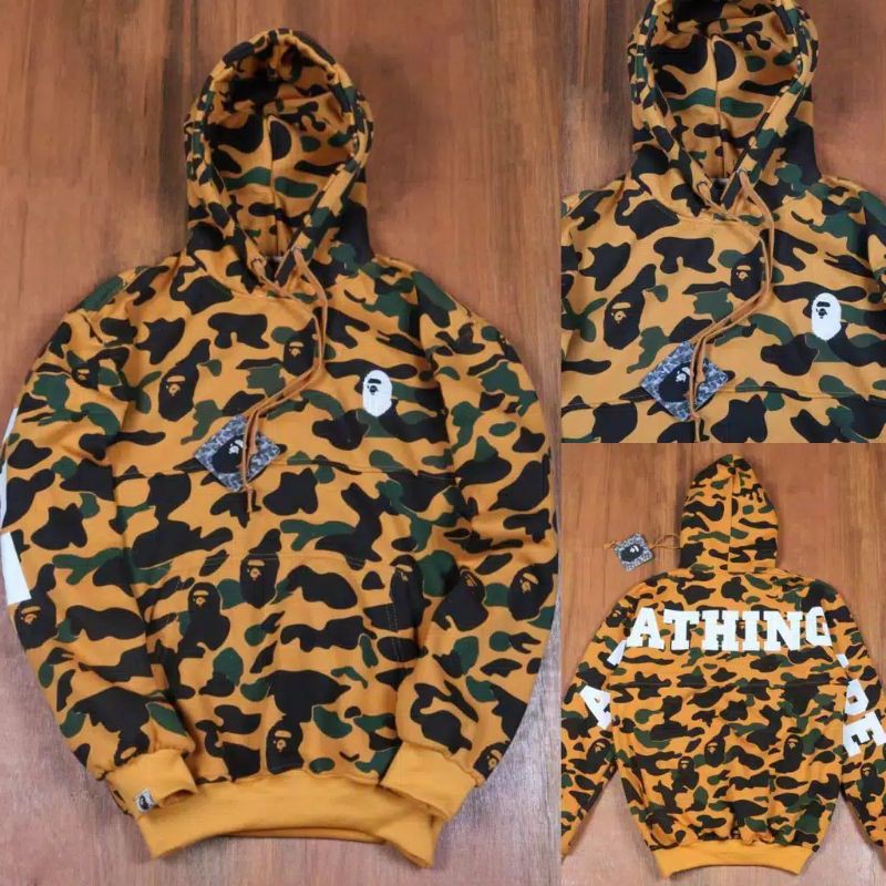 Bape Áo Khoác Hoodie Họa Tiết Rằn Ri Thêu Logo Độc Đáo