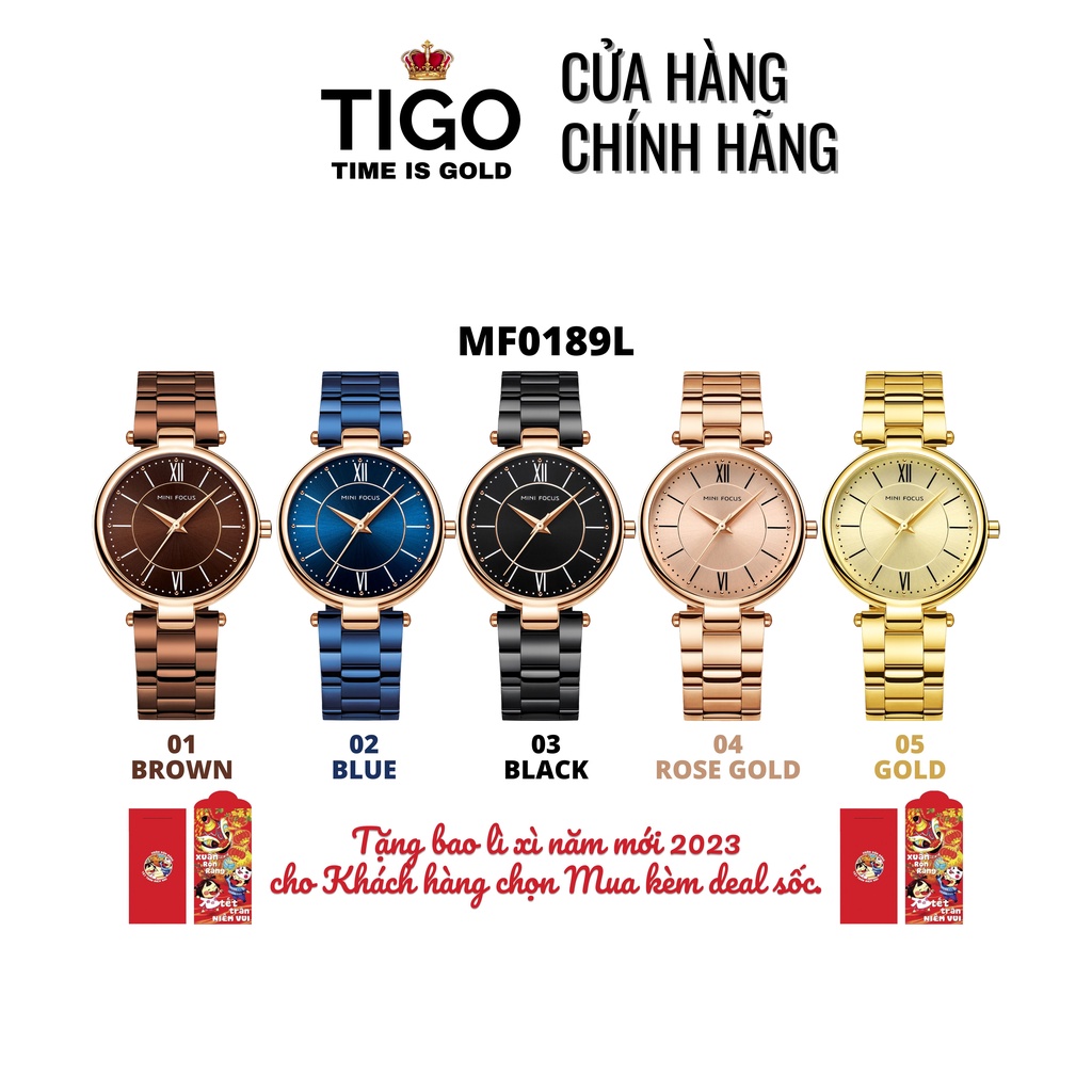 Đồng Hồ Nữ MINI FOCUS MF0189L.04 Dây Thép Vàng Hồng Viền Thép Không Gỉ Cao Cấp Mặt Tròn Đường Kính 35mm Chống Nước