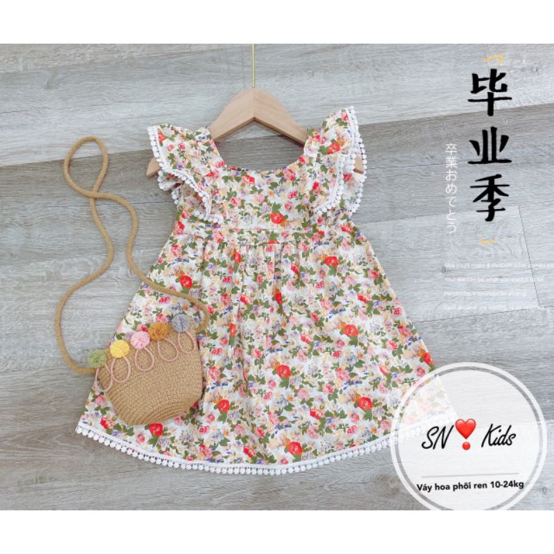 Đầm vải hoa cho bé gái từ 8 đến 25 kg haivanco chất thô mềm mại và thoáng mát đi học đi chơi đều đẹp