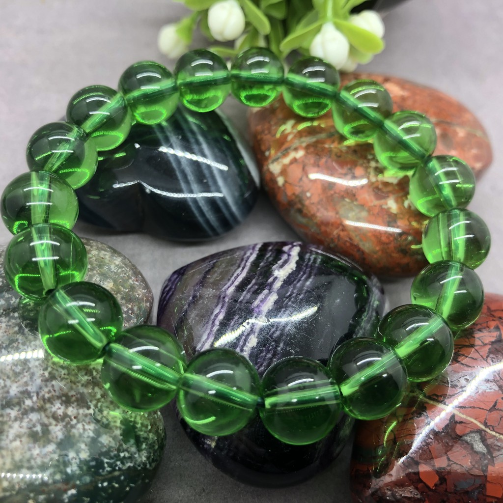 6/8/10 / 12mm hạt pha lê thạch anh xanh vòng tay charm handmade cho bạn bè