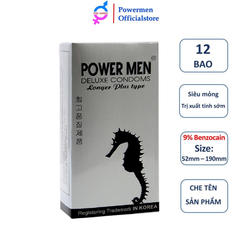 Bao cao su POWERMEN gân gai tăng khoái cảm kéo dài thời gian có 9% Benzocain hạn chế xuất tinh sớm 12 bao