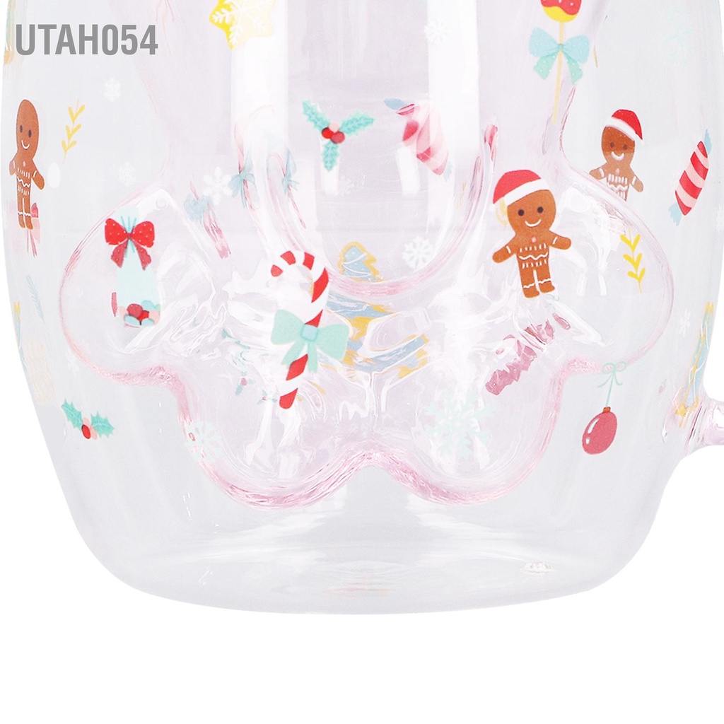 Utah054 Double Wall Cat Coffee Mugs Borosilicate Glass Dễ thương Paw Cup Cốc sữa Giáng sinh 250ml