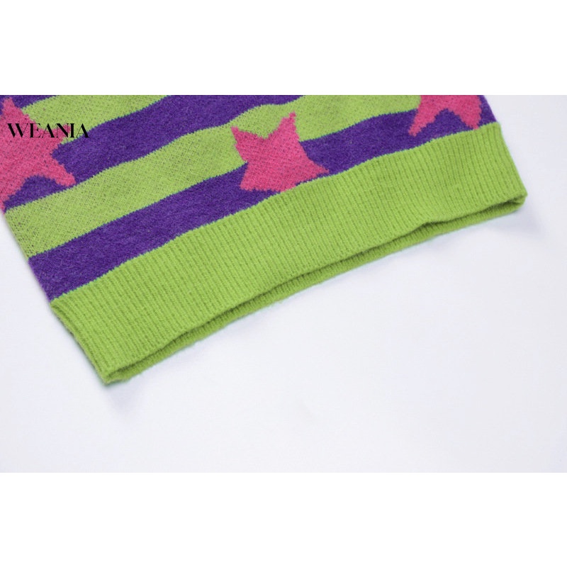 Áo Tank Top Dệt Kim Cổ Chữ V Họa Tiết Kẻ Sọc / Ngôi Sao Nhiều Màu