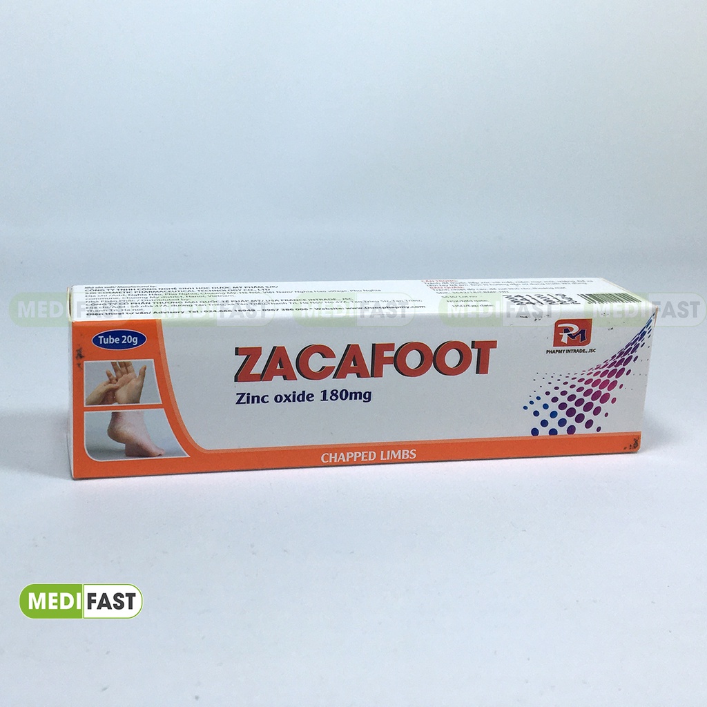 Kem dưỡng ẩm gót chân tay từ Kẽm Oxyd Zacafoot tuýp 20g, giảm nứt nẻ ,tinh chất nghệ Nano Curcumin, vaseline và mật ong
