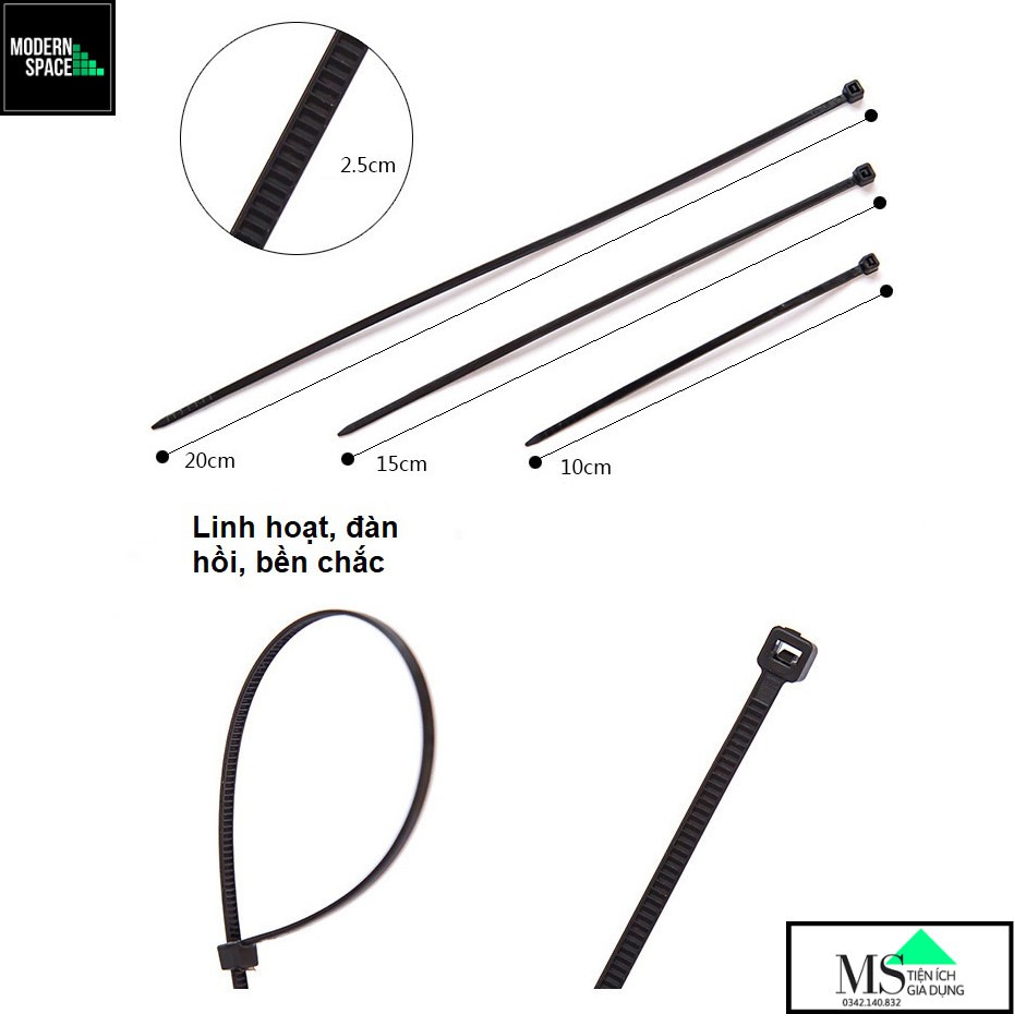 Dây rút nhựa - Dây thắt nylon tự khóa Tiện dụng (Túi 100 dây)