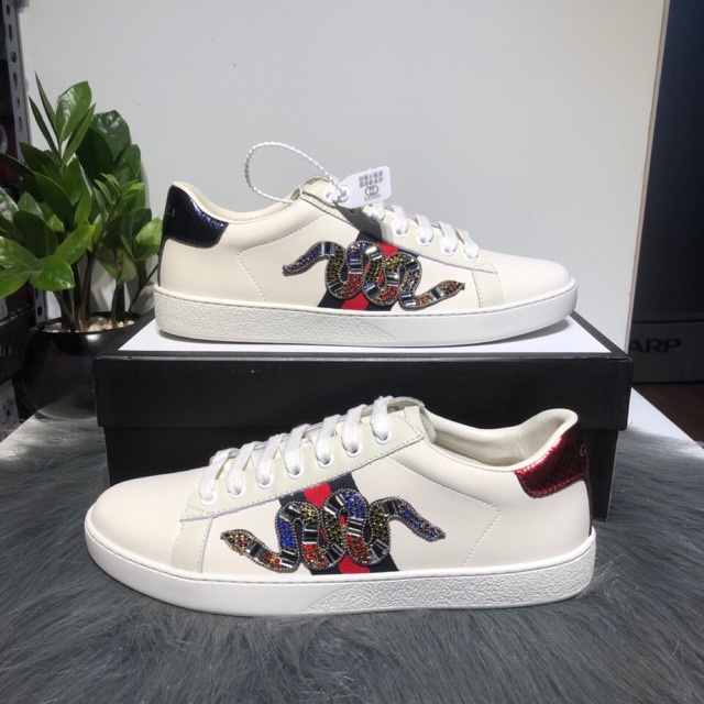 Giày thể thao G.uc.ci Rắn Đính Đá, Bản môi Sneaker GG vạch xanh đỏ cho nam, nữ - Hàng chuẩn FullBoxBill