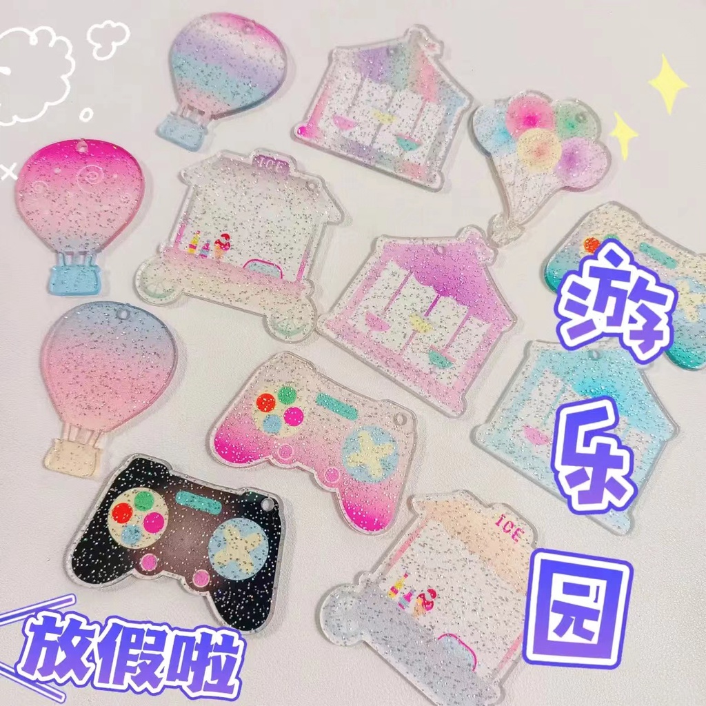 Peach Hot air balloon carousel game machine series DIY pendant Acrylic key chain
