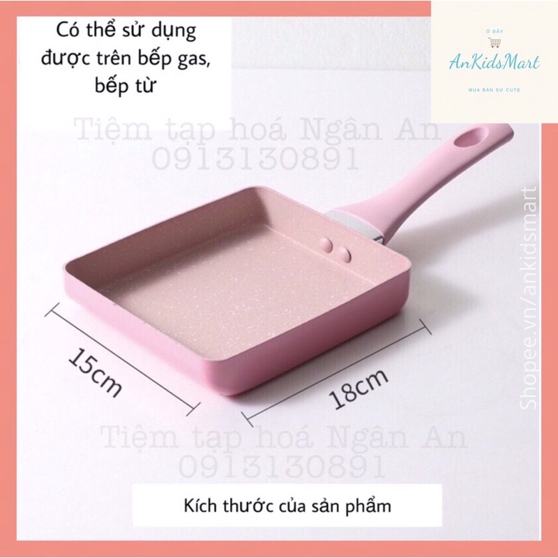  Chảo vuông chống dính chiên trứng màu hồng kiểu Nhật (15x18cm)