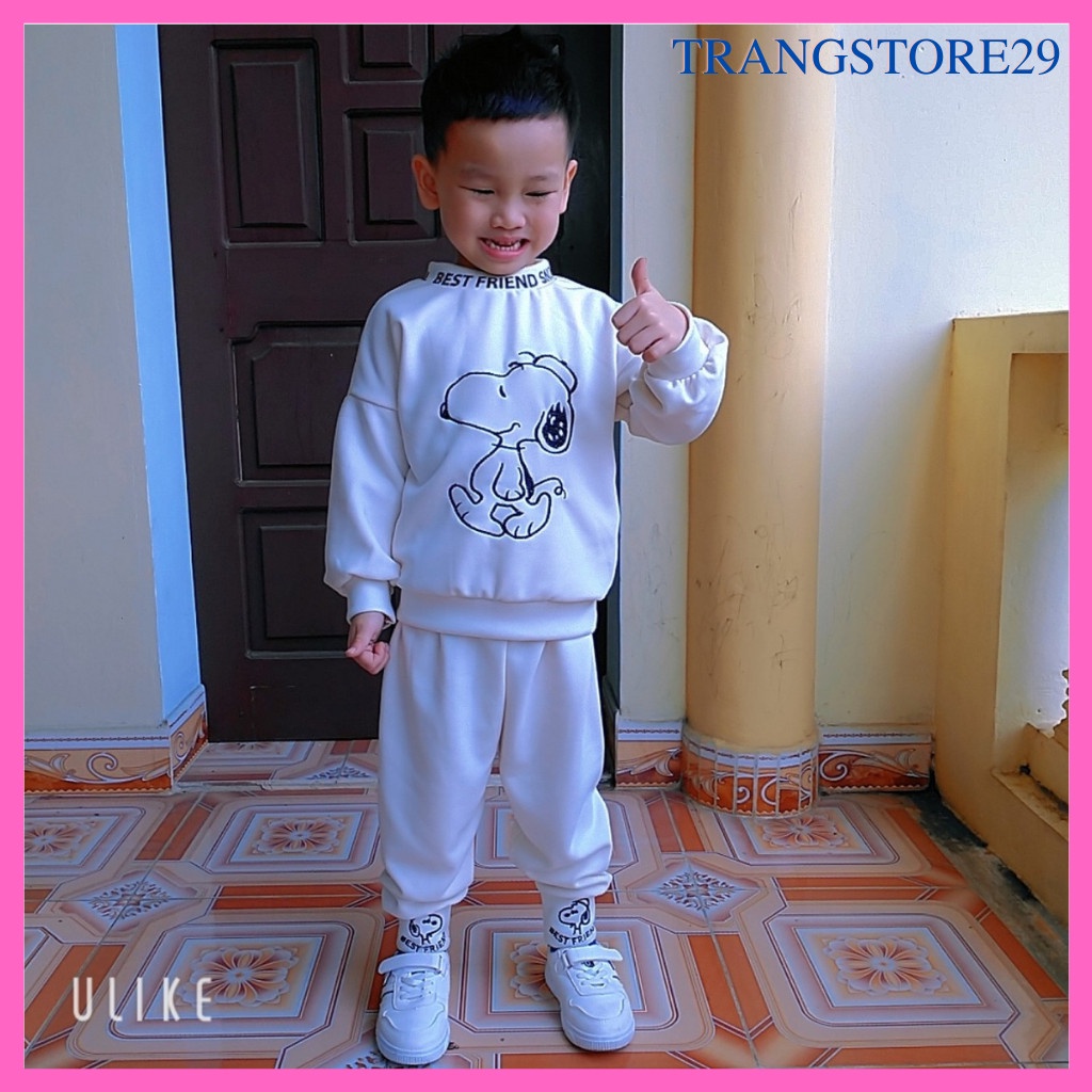 Bộ nỉ cho bé trai Hàn Quốc xuất xịn NC88,bộ nỉ lót lông cho bé trai bé gái hình chú chó đáng yêu cho bé từ 7- 27kg