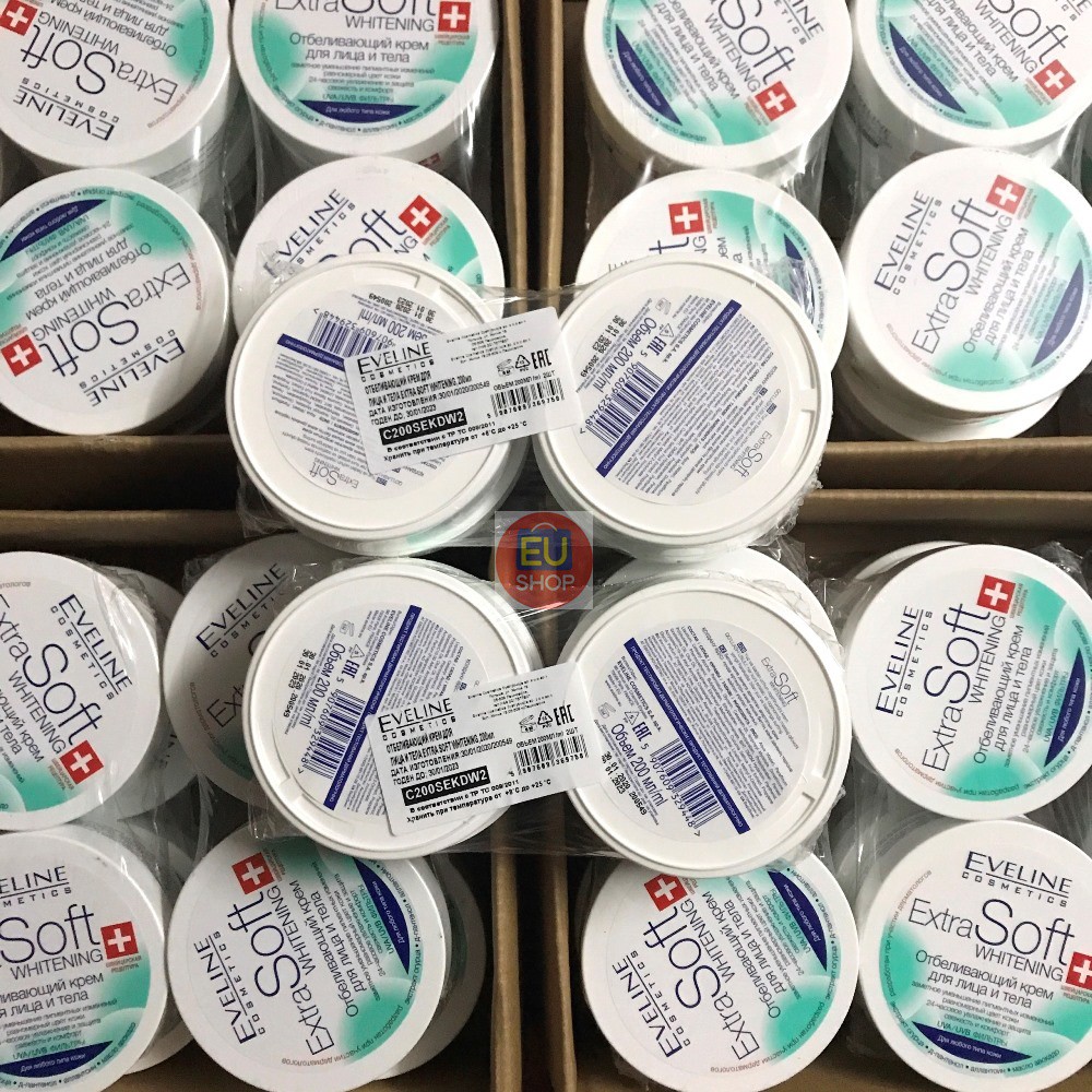 Kem dưỡng ẩm làm trắng da mặt và cơ thể cho mọi loại da Eveline ExtraSoft Whitening - Hộp 200ml | BigBuy360 - bigbuy360.vn