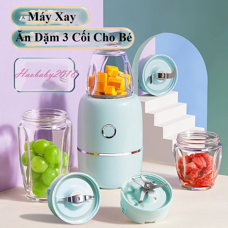 Máy Xay Đa Năng 3 Cối Thuỷ Tinh Nội Địa Trung Cao Cấp Ăn Dặm Sinh Tố Hoa Quả, Xay Các Loại Hạt Cho Bé - Haobaby2018