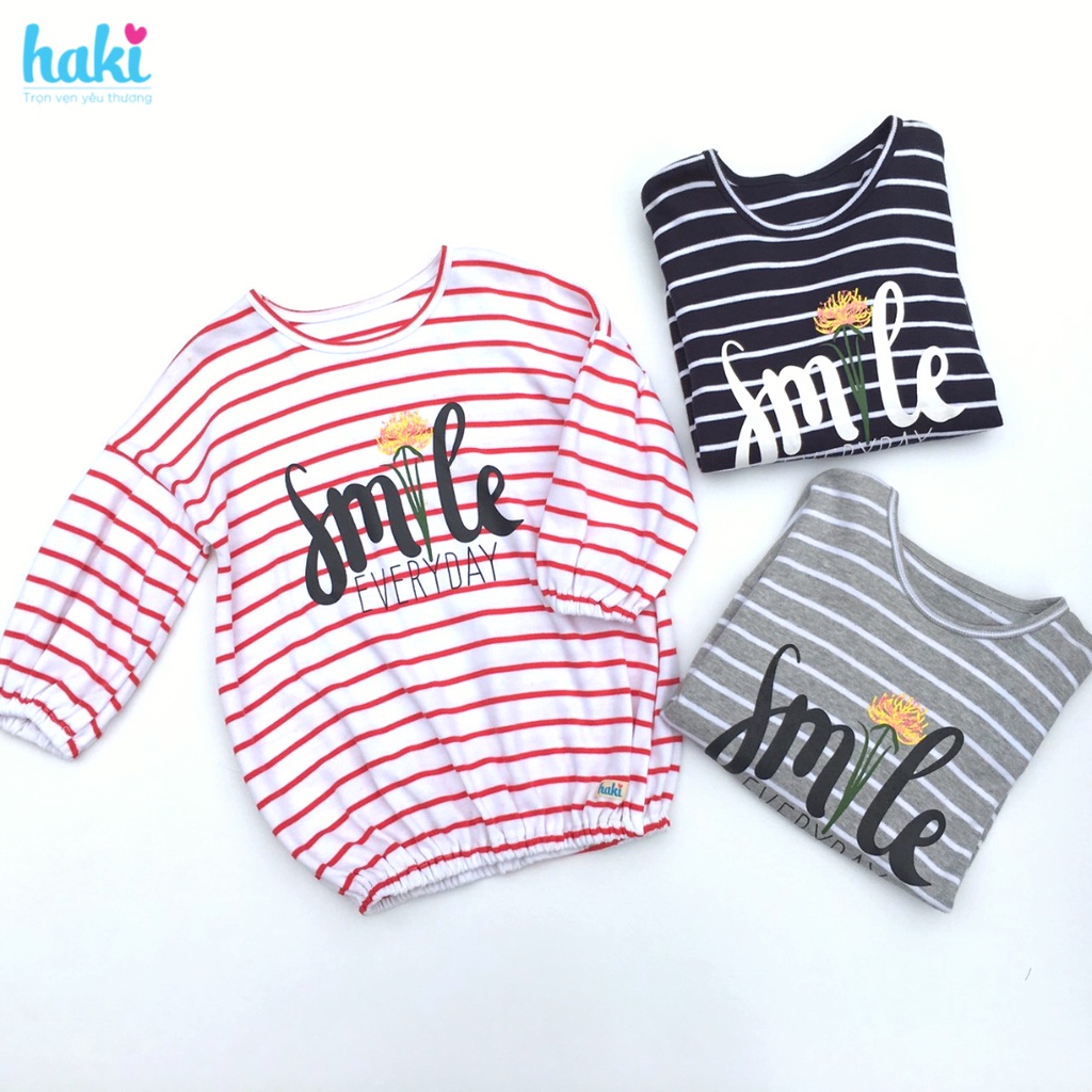 Váy kẻ cotton HAKI (3 màu)_ HK503, đầm thun dài tay cho bé gái HAKI