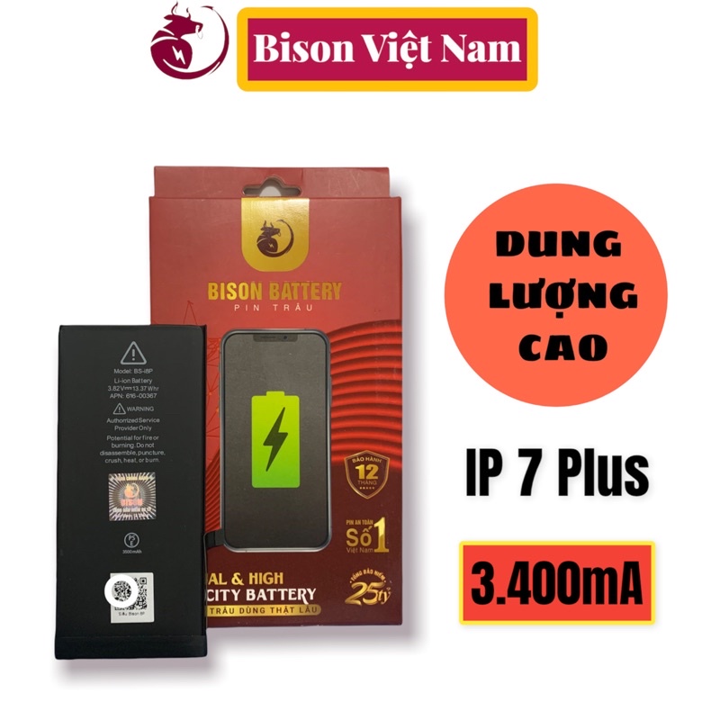Pin Bison Con Trâu 7 Plus Dung Lượng Siêu Cao 3400mA