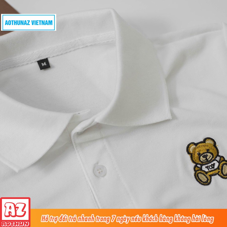 Áo thun polo cổ trụ nam nữ thêu hình chú gấu teddy boy - Vải thun cá sấu MT559
